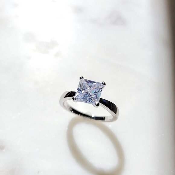 Princess Cut Engagement Ring,Solitaire Ring 1.96 Ct Carat Sterling Silver Bridal - Picture 6 of 8